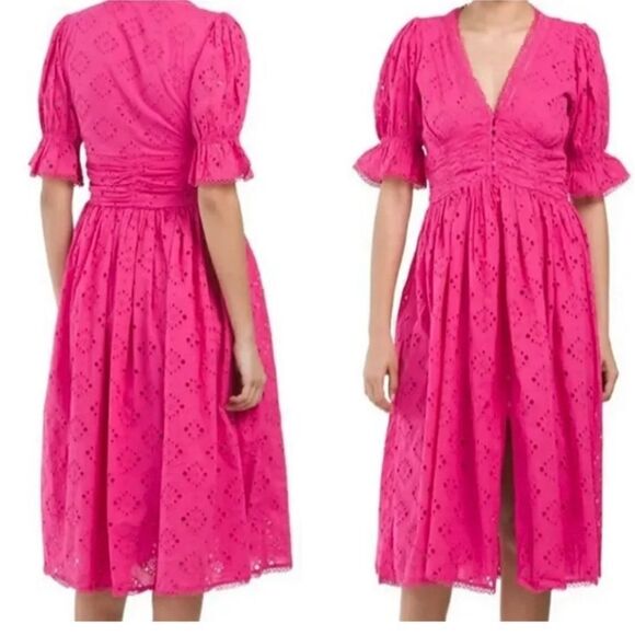 House of Harlow fuschia pink eyelet midi dress sz small - Picture 1 of 9